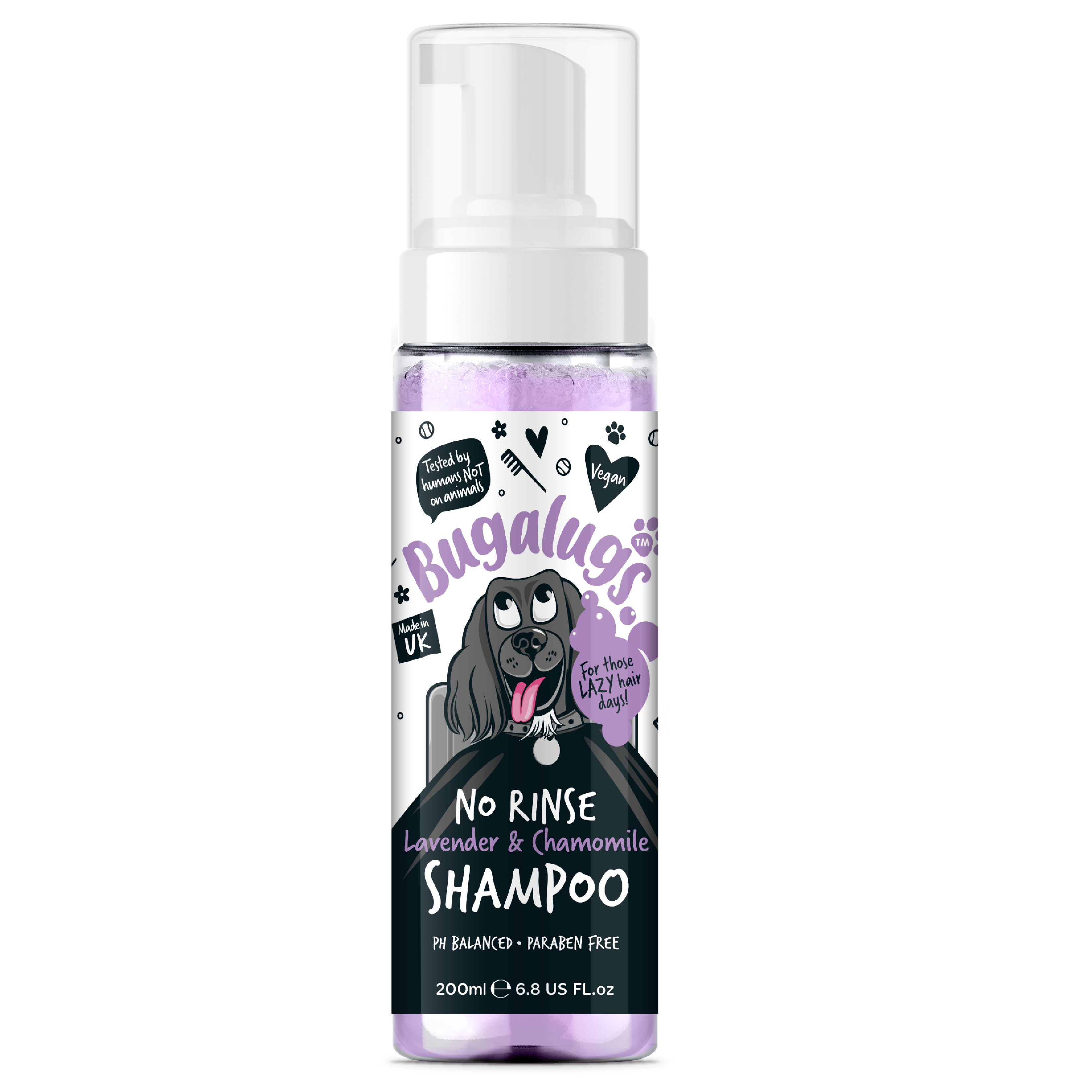 Espuma de Champô Sem Enxaguamento para Cães - Bugalugs: Lavanda & Camomila - 200ml